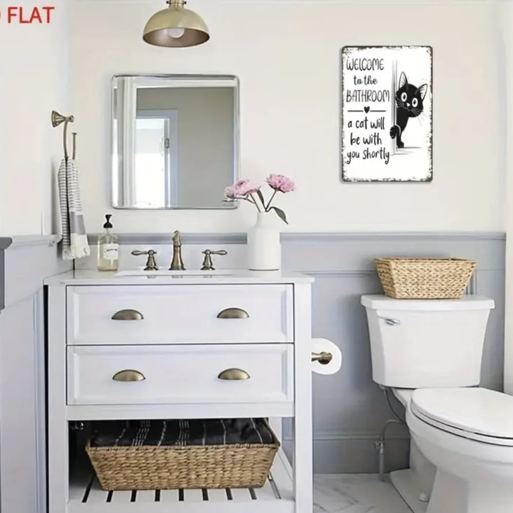 Welcome to the Bathroom Black Cat Wall Sign - Charming Home Décor